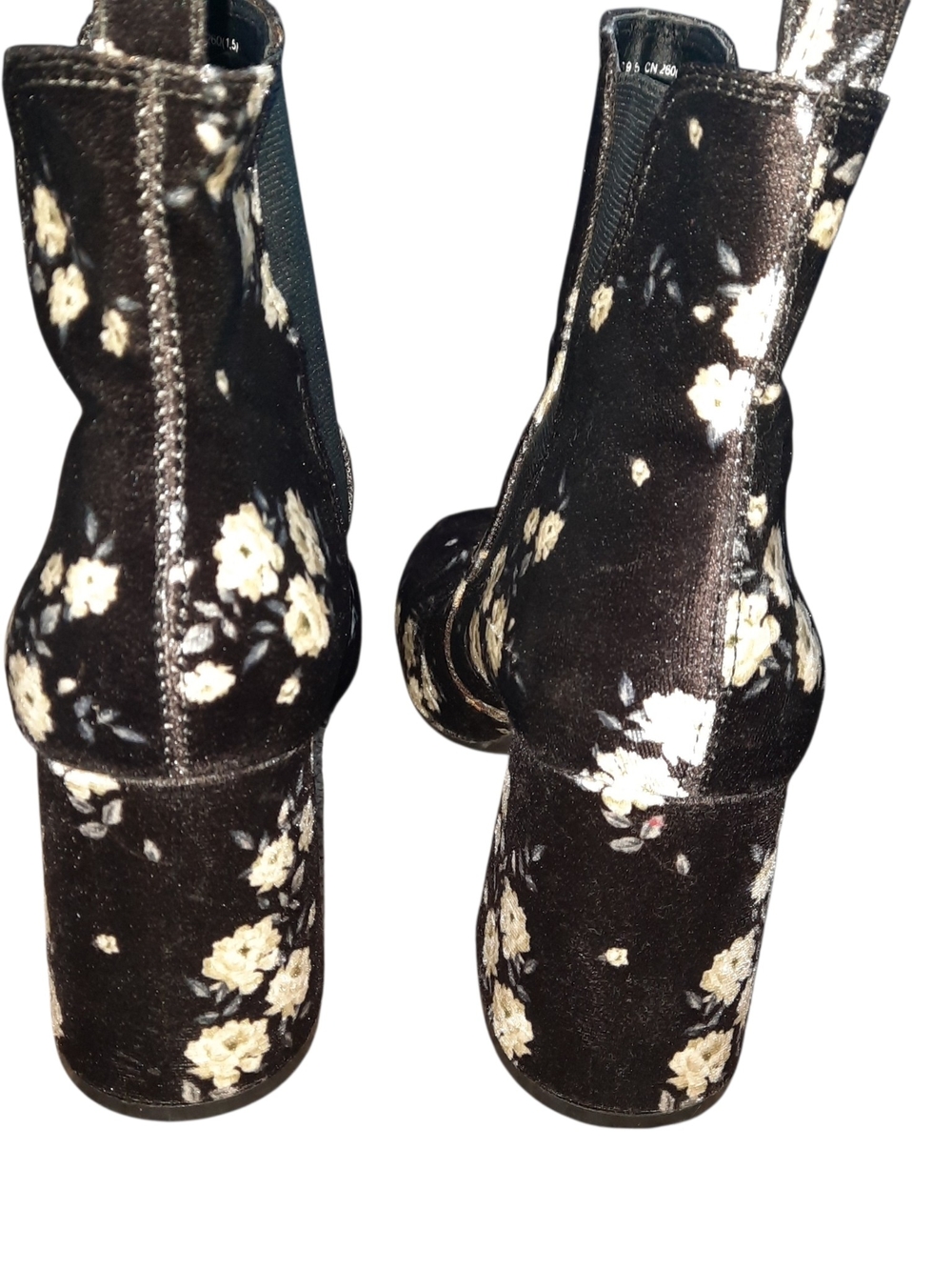 Divided Black Floral Velvet Ankle Booties - Picture 7 of 14